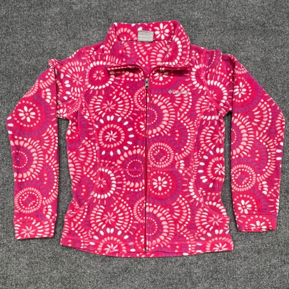 Columbia Fleece Jacket Kids Youth L Pink Excellent Full Zip Mandala Pattern
